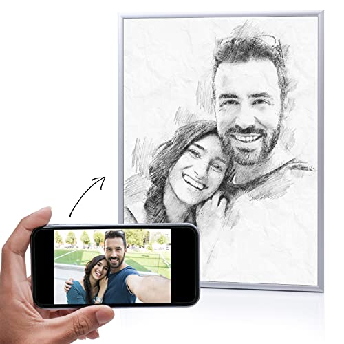 Su foto o selfie retrato en el estilo de un dibujo a lápiz (obra de arte digital), como un cartel o con marco de aluminio, la boda, el bebé, el regalo de la foto, los niños, los abuelos, la mascota